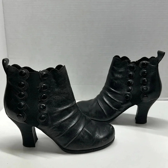 Miz Mooz Kasha High Heel Heeled Ankle Boots Bootie Leather Black Size 37 6.5 - Picture 1 of 11